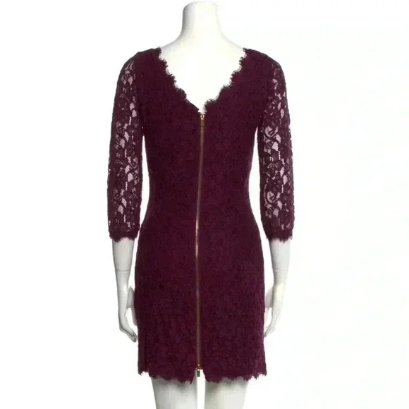 Diane von Furstenberg Lace Pattern Mini Dress women’s size xxs maroon purple - Picture 3 of 3
